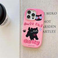 ลายการ์ตูนแมวสีดำภาษาอังกฤษสีชมพูน่ารักสำหรับ IPhone 14 13 12 11 Pro Max สำหรับเคสโทรศัพท์แฟชั่นความคิดสร้างสรรค์