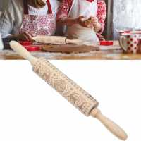 Christmas Embrossed Rolling Pin Wooden Rolling Pins with Reindeer Pattern for Baking Cookies Kitchen Tool Christmas Decoration Bread  Cake Cookie Acce