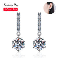 Serenity วัน S925เงินสเตอร์ลิงคลาสสิกหกกรงเล็บ D สี2กะรัตคู่ Moissanite พู่ต่างหูสตั๊ดสำหรับผู้หญิงเครื่องประดับ Fine