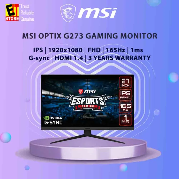MSI Optix G273 27" FHD IPS 165HZ 1MS 300Nits Gsync Gaming Monitor Lazada