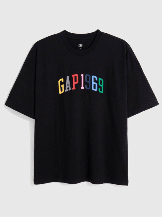 gap-2023ใหม่ของผู้ชายเสื้อยืดโลโก้แขนสั้น602975ผ้าฝ้ายบริสุทธิ์เงาด้านบน