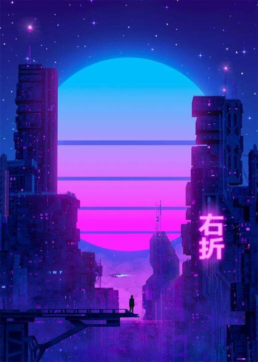 neon-cyberpunk-future-city-moon-little-luna-โปสเตอร์-aesthetic-anime-girl-dreams-ผ้าใบพิมพ์-wall-art-office-kawaii-room-decor