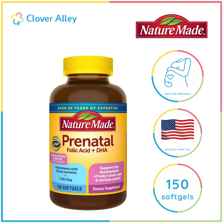 Nature Made Prenatal Multivitamins With Folic Acid And DHA,150 Softgels ...