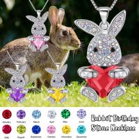 Cubic Zirconia Love Heart Cute Animal Pendant NecklaceRabbit PendantBirthstone Necklace for Girls Birthday GiftChristmas Gift