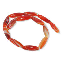 ลูกปัดหินแท้ เม็ดรูปไข่ 6 เหลี่ยม (Oval) หินซาร์โดนิกซ์ (Sardonyx) 8x30 mm - (สีส้ม)