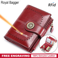 Royal Baggerกระเป๋าสตางค์ใบสั้นกระเป๋าถือสตรีของแท้แฟชั่นหนังวัวกระเป๋าคลัตช์Multifunctionคลิปบัตร