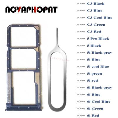 Novaphopat ถาดใส่ซิมการ์ดสำหรับ Realme C3 5i 6i 5 Pro ช่องใส่ซิมการ์ดหมุดสำรองตัวอ่านอะแดปเตอร์