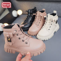 IQANGEL Sepatu BOOT Pendek แฟชั่นสำหรับเด็กผู้หญิงรองเท้าบูท Martin อเนกประสงค์สไตล์เกาหลีสำหรับเด็กผู้ชายและเด็กผู้หญิงบูททำจากฝ้ายง่ายสำหรับเด็ก