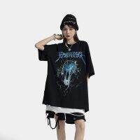 Mentol Kilat Grafik เสื้อยืดพังค์โกธิค Pakaian Wanita Y2k Goth Pakaian Musim Panas Punak 2023 Trend Streetwear Besar