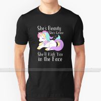 SheS Beauty SheS Grace SheLl Kick You In The Face Cute Unicorn T   Shirt MenS WomenS Summer 100% Cotton Tees Newest Top XS-6XL