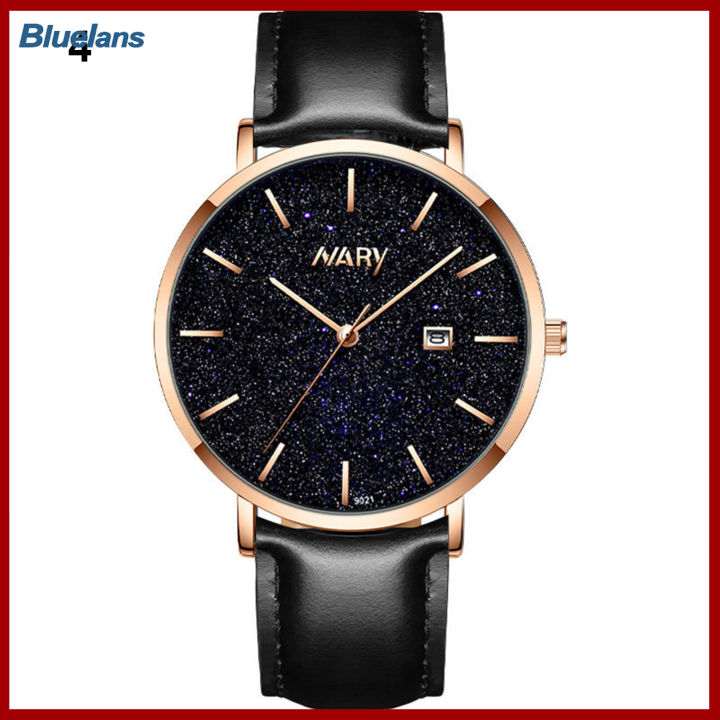 bluelans-นาฬิกาข้อมือชายแบบหน้าปัดกลม-นาฬิกาควอตซ์สำหรับผู้ชายกันน้ำได้หน้าปัดอัลลอยเรียบรูปดาวเต็มท้องฟ้าใส่ทำงานได้