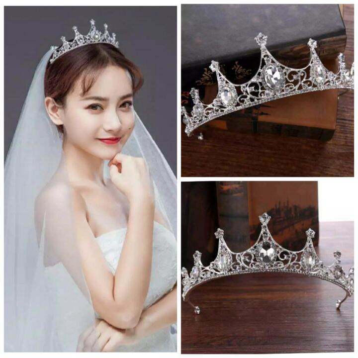 Princess Crown Silver Mahkota Bridal Elegan Cantik Wedding Crown