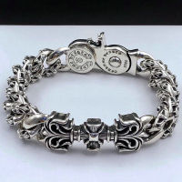 S925Sterling Silver Retro Personalized Cross Rattan Flower Round Buckle Mens Bracelet Fashion Domineering Bracelet Jewelry Gift