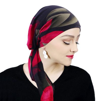 【CC】 Muslim Pre-Tied Wrap Ladies Hijab Headscarf Print Turban Hair Loss Cover Hat Cancer Chemo Caps Bandana