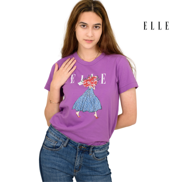 elle-boutique-เสื้อยืดสตรีคอกลม-แขนสั้น-สกรีนลาย-elle-limited-editions-w3k568