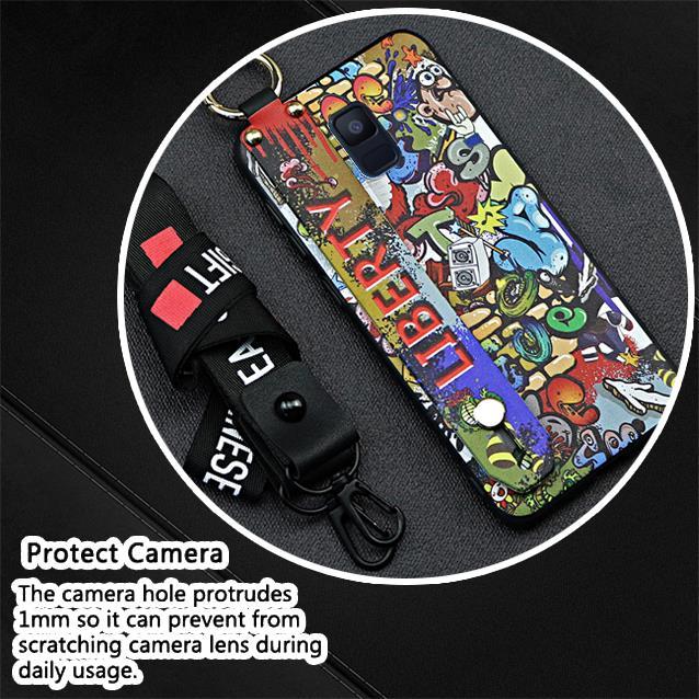 cover-graffiti-phone-case-for-samsung-galaxy-a6-a6-2018-dirt-resistant-soft-case-protective-shockproof-wrist-strap-soft