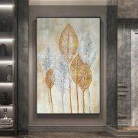 เนื้อหนาบทคัดย่อ Gold Silver Leaf ภาพวาดสีน้ำมันบนผ้าใบ Modern Wall Art รูปภาพสำหรับตกแต่งบ้านห้องโดย Arthyx