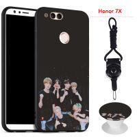 BTS เคสโทรศัพท์สำหรับ Huawei Honor 7X ซิลิคอนนุ่มกรณีที่มีรูปแบบเดียวกันแหวนและเชือก