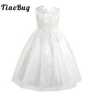 WhiteIvory Sleeveless Tea Length First Communion Flower Girl Dresses for Kids Floral Lace Pageant Weddings Party Prom Gown