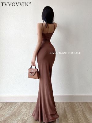 Hot WOMANGAGA Sexy Girl Style High Waist Slim Side Slit Fishtail Sling Dress Solid Color Sleeveless Casual Womens Clothing 703B