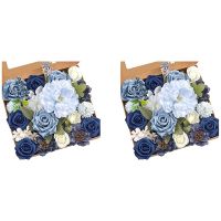 2X Artificial Flowers Fake Dusty Blue Peony Flowers Combo for DIY Wedding Bridal Bouquets Centerpieces Home Decorations