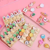 10Pcs/set Mini Cartoon Wood Clip Kawaii Cactus Unicorn Memo Paper Clips for Photo Decoration Clips Clothespin Stationery Supplie Clips Pins Tacks