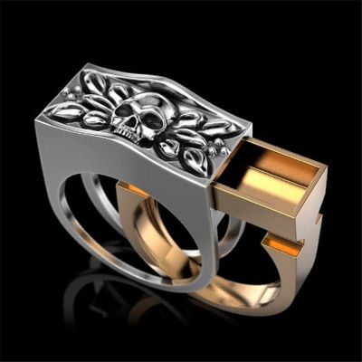 Punk Exaggerated Skull Men 39;s Ring Set Glossy Solid Color Creative Hidden Cassette Ring Domineering Skeleton Skull Ring for Men
