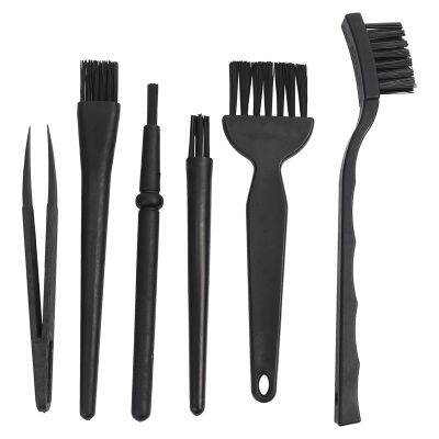 6 in 1 Plastic Small Portable Handle Nylon Anti Static Brushes Cleaning Keyboard Brush Kit, Black (Zip Bag )