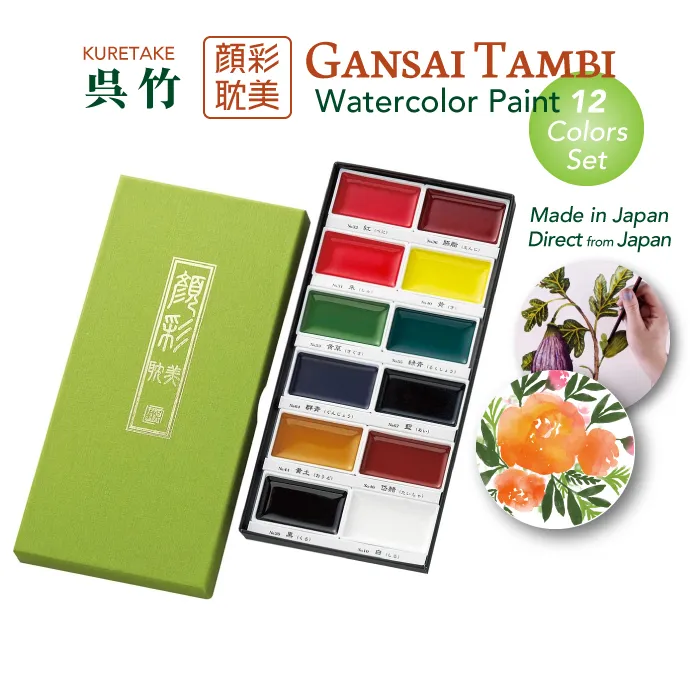 Kuretake Gansai Tambi Solid Watercolor Paint Set 12 colors Professional