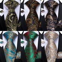 Fashion Paisley Mens Ties Gold Teal Green Black Silk Tie For Men 8cm Business Wedding Accessories Cravat Gift For Men DiBanGu