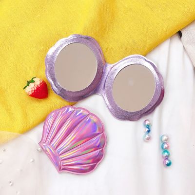 Hot Sale Shell Shape Makeup Mirror Magnifying Mirror Portable Makeup Foldable Laser Pocket Mirror Cosmetic Hand Compact Mirror Mirrors
