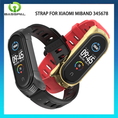 BassPal สายซิลิโคนสำหรับ Mi Band 8 7 6 5สายรัดข้อมือสำหรับ Mi Band 5สายรัดข้อมือเปลือกโลหะสำหรับ Xiaomi Mi 4 3 Correa สำหรับ Miband 6 7 8