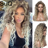 Hot SuQ สังเคราะห์ Deep Wave Curly วิกผมยาวสีบลอนด์วิกผมสำหรับผู้หญิง Freepart Hairline สีน้ำตาลราก Ombre วิกผมธรรมชาติ Fluffy Wavy