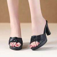 HOT★Womens Platform Slippers Sexy Black High Heels Dress Shoes Peep Toe Slides Summer New Fashion Thick With Zapatos Mujer 1465N