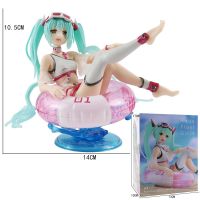 โมเดลฟิกเกอร์แอคชั่นแอ็กชัน Hatsune Miku จากชุดบิกินีฤดูร้อนห่วงว่ายน้ำสาวหวานทำจาก PVC สำหรับสะสมของเล่นผลิตภัณฑ์ตกแต่งบนโต๊ะ