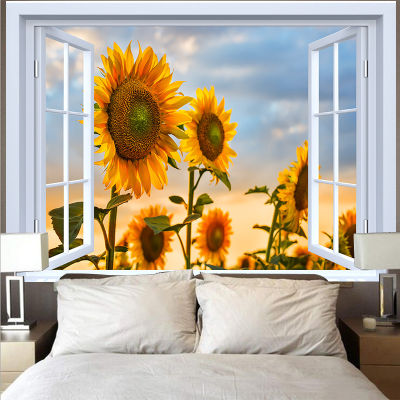 Sunflower Tapestry Natural Beach Forest Moon and Star Starry Sky Wall Fabric Hippie Wall Hanging Rug Car Window Tapestries