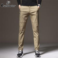 Lansboter กางเกงกางเกงสำหรับผู้ชายกางเกงขายาวลำลองสีกากีทรงตรงดีไซน์สีทึบกางเกงขาทรงกระบอกผู้ชายทรงหลวม