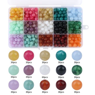 ♝₪❐ Mixed Acrylic Beads Jewelry Making Kits Imitation Natural Stone Round Spacer Beads for Charms Bracelet Necklace Diy Kits Set