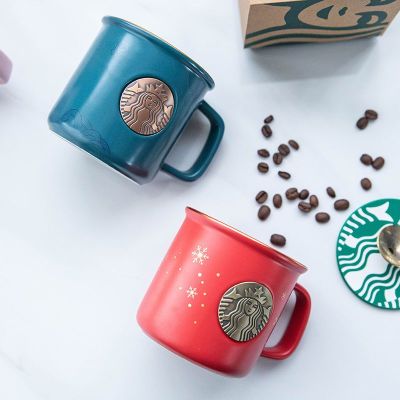 Startbuck ถ้วยขาตั้งกล้อง Starbuck ถ้วยคู่แก้วเคลือบรูปนางเงือกเหรียญทองแดงแก้วกาแฟ
