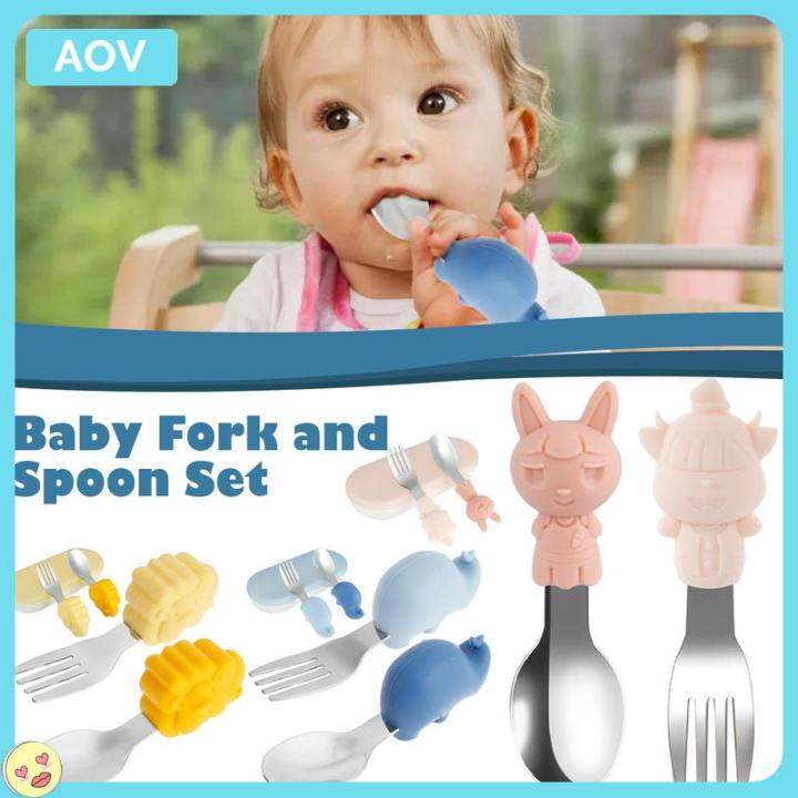 Baby Stainless Spoon and Fork Set BPAfree Animalshaped Flatware Set