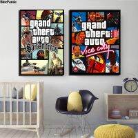 Huilishop GTA 5 Sanes Andreases Vice City Vintage Canvas Prints-ภาพวาดแบบแยกส่วนสำหรับห้องนั่งเล่น-ตกแต่งบ้าน-ภาพบนผนัง-โปสเตอร์