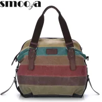 SMOOZA Canvas Totes Striped Womens Handbag  Patchwork Rainbow Shoulder Bag Fashion Female Casual Crossbody Bag Sac A Main