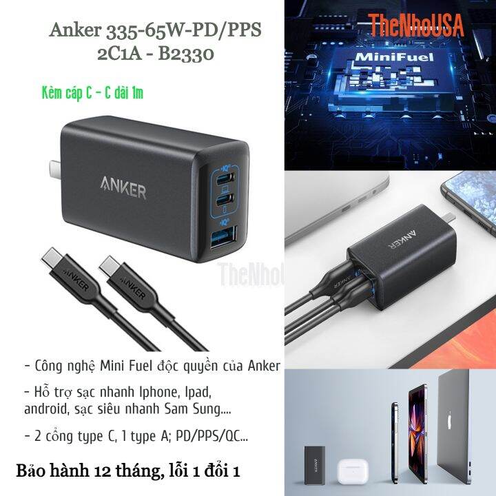 Củ sạc nhanh Anker 67W 3 cổng 2C1A IQ4 ...