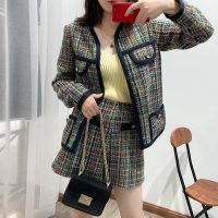 8K6F SANDRO autumn and winter New tweed contrast color all-match long sleeve knitted cardigan coat shorts suit