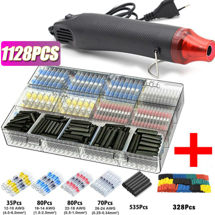 50-300-1128pcs-กันน้ำความร้อนก้นขั้วต่อ-crimp-บัดกรีซีลสายไฟสายไฟ-splice-terminal-ชุดพร้อมเครื่องทำความร้อน-iewo9238