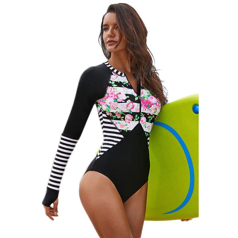 Women Rash guard One Piece Long Sleeve UV Protection Surfing Swimsuit Swimwear 