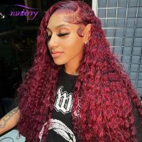 【LZ】▪  13x4 HD Transparent 99J Burgundy Colored Deep Wave Lace Front Human Hair Wigs Cranberry Brazilian Deep Wave Lace Frontal Wig