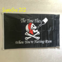 90x150cm SKULL FLAG ,JOLLY ROGER FLAG , THE TIME FLIES WHEN YOUR HAVEING RUM PIRATE FLAG 3 x 5 FT CROSSBONES FLAG