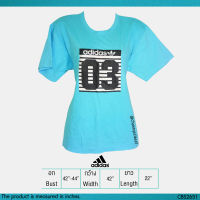 USED Adidas - Light Blue Letter T-Shirt | เสื้อยืดสีฟ้า สีดำ แขนสั้น คอกลม ลายกราฟิก ลายโลโก้ y2k สายฝอ สาวอวบ แท้ มือสอง