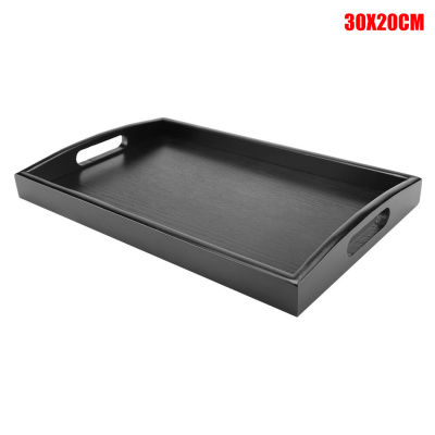 Serving Wooden Tray Large Black Tray Rectangle Food Tray Butler Breakfast Trays with Handles Easy to Grip E7